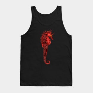 RED SEAHORSE IN TURQUOISE BLUE Sea Life Drawing Tank Top